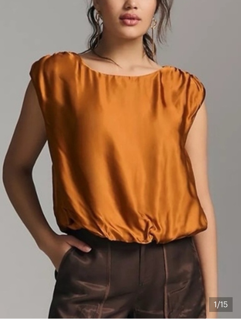Anthropologie Satin Cap Sleeve Top XS Copper